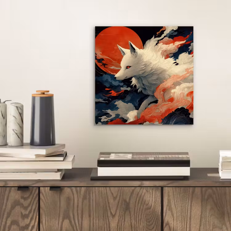 Aluminium schilderij - Witte vos - wolken - maan — 2