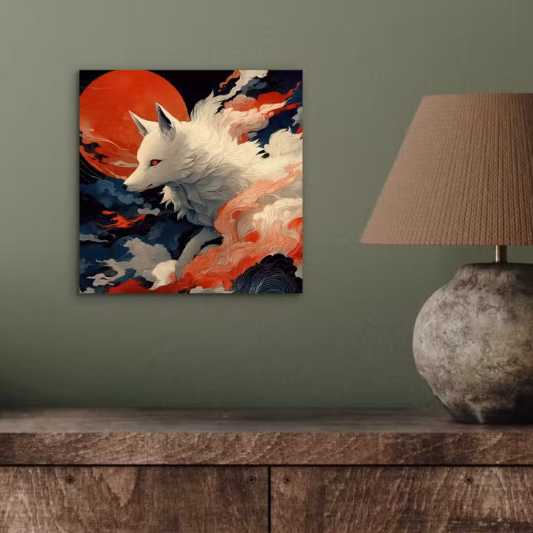Aluminium schilderij - Witte vos - wolken - maan — 3