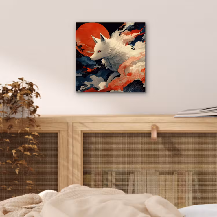 Aluminium schilderij - Witte vos - wolken - maan — 4