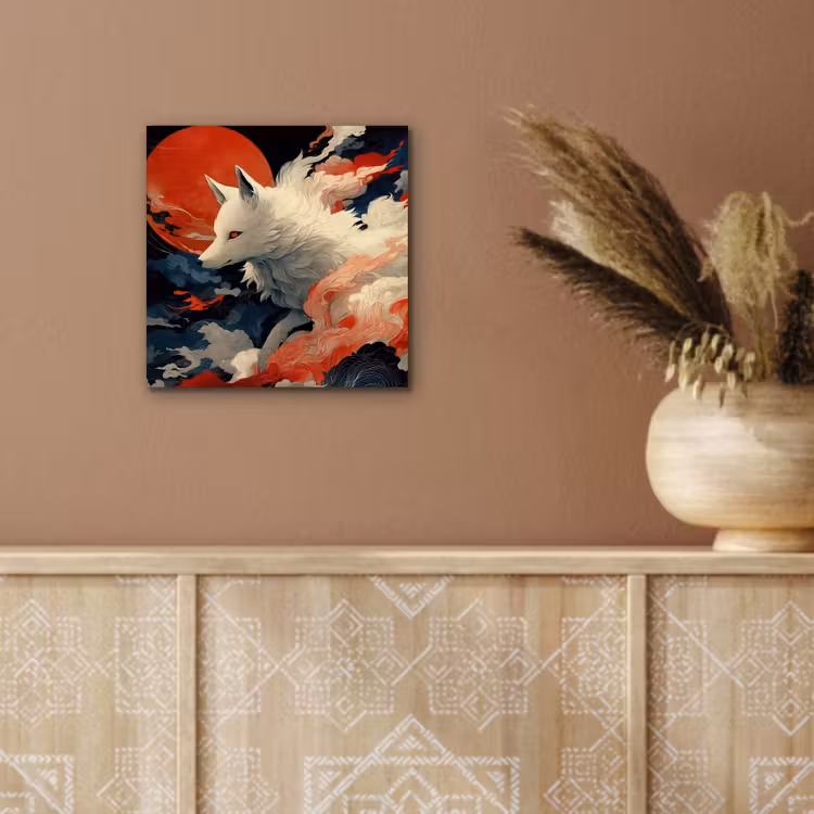 Aluminium schilderij - Witte vos - wolken - maan — 5