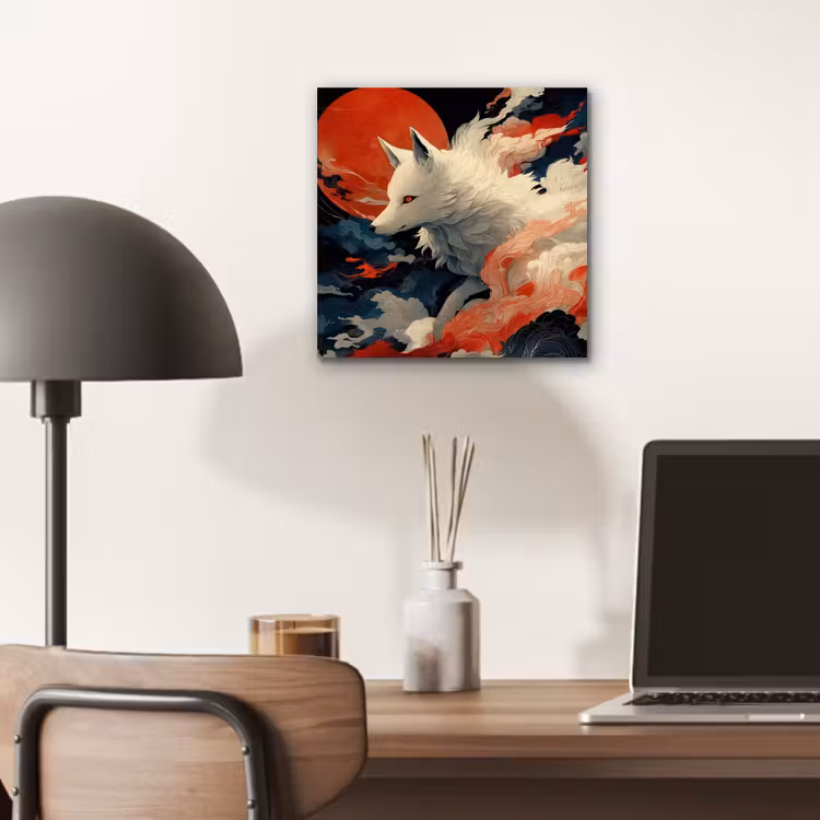 Aluminium schilderij - Witte vos - wolken - maan — 6