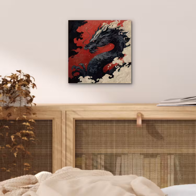 Aluminium schilderij - Zwarte draak - Rookwolken - Rood — 4