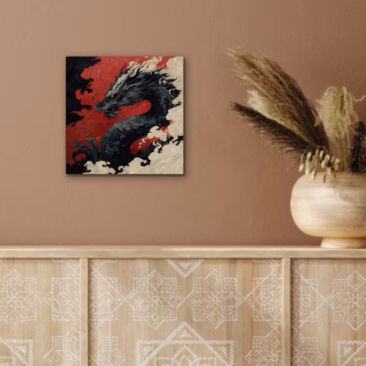 Aluminium schilderij - Zwarte draak - Rookwolken - Rood — 5