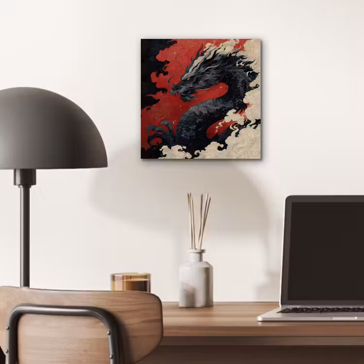 Aluminium schilderij - Zwarte draak - Rookwolken - Rood — 6