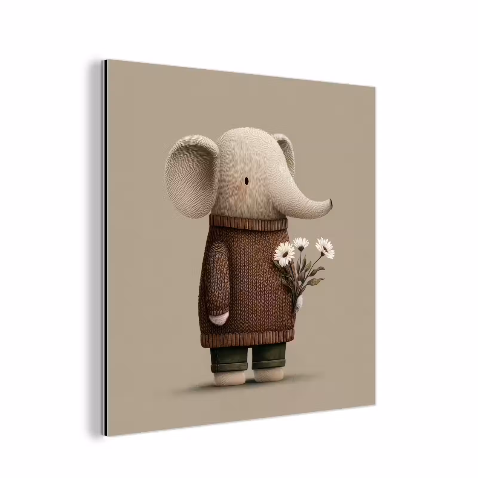 Aluminium schilderij - Olifant - Witte bloemen - Kindvriendelijk — 1
