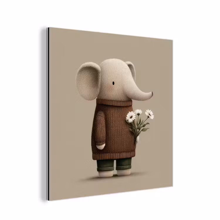 Aluminium schilderij - Olifant - Witte bloemen - Kindvriendelijk — 1