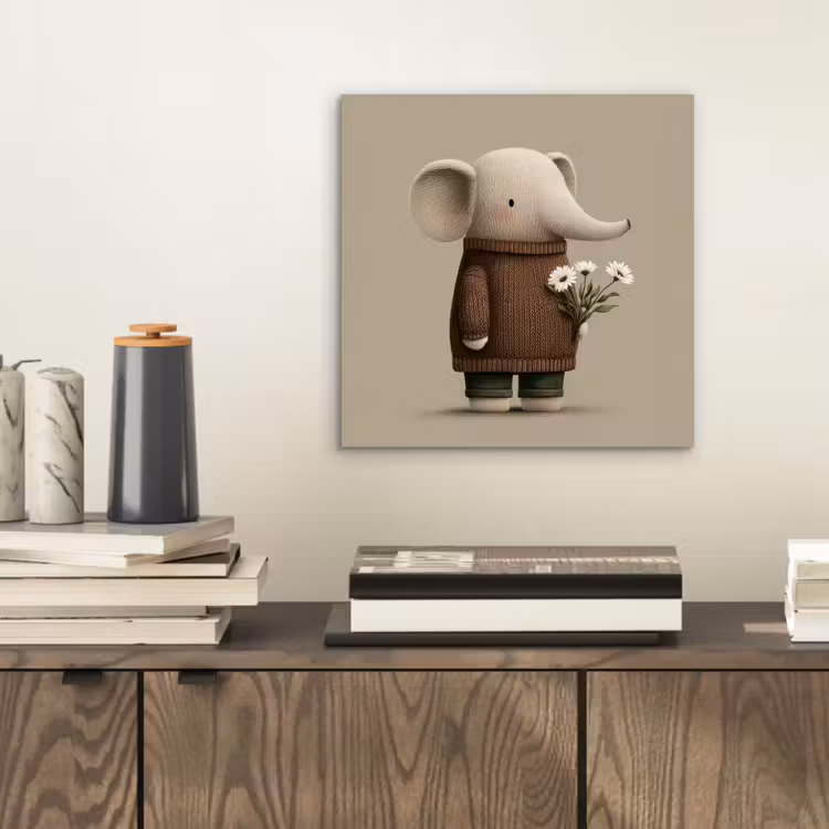 Aluminium schilderij - Olifant - Witte bloemen - Kindvriendelijk — 2