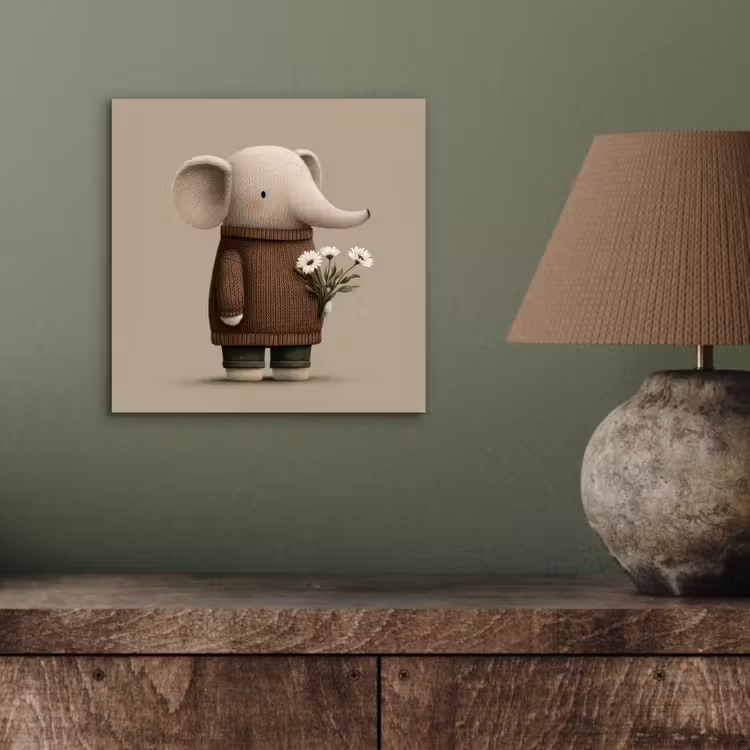 Aluminium schilderij - Olifant - Witte bloemen - Kindvriendelijk — 3