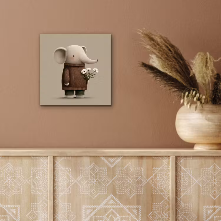 Aluminium schilderij - Olifant - Witte bloemen - Kindvriendelijk — 5