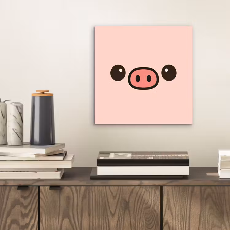 Aluminium schilderij - Varken - Roze - Minimalistisch — 2
