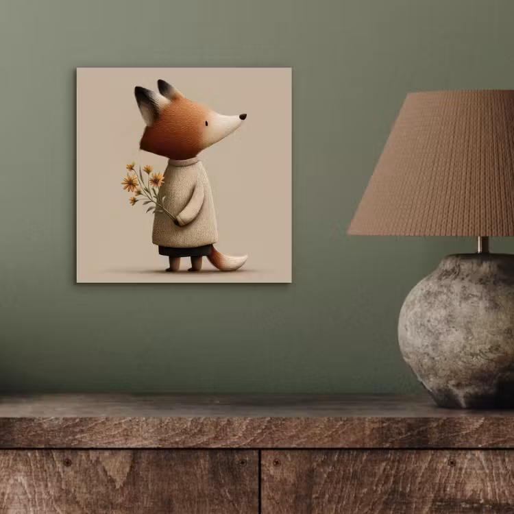 Aluminium schilderij - Vos - Gele bloemen - Minimalistisch — 3