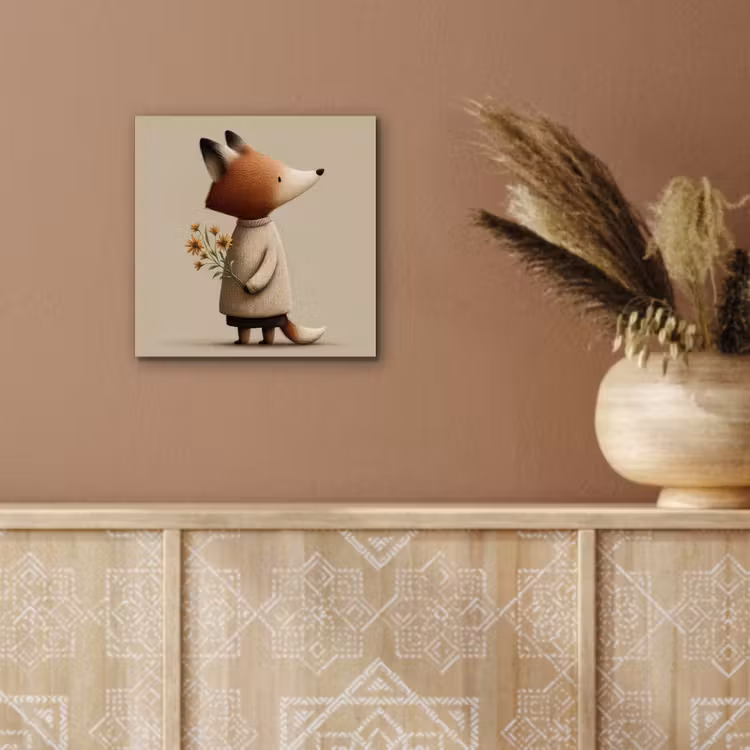 Aluminium schilderij - Vos - Gele bloemen - Minimalistisch — 5