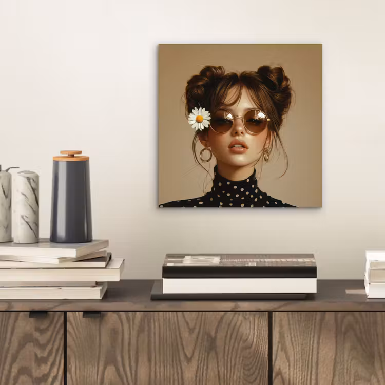 Aluminium schilderij - Vrouw - Beige - Bloem - Modern - Portret — 2