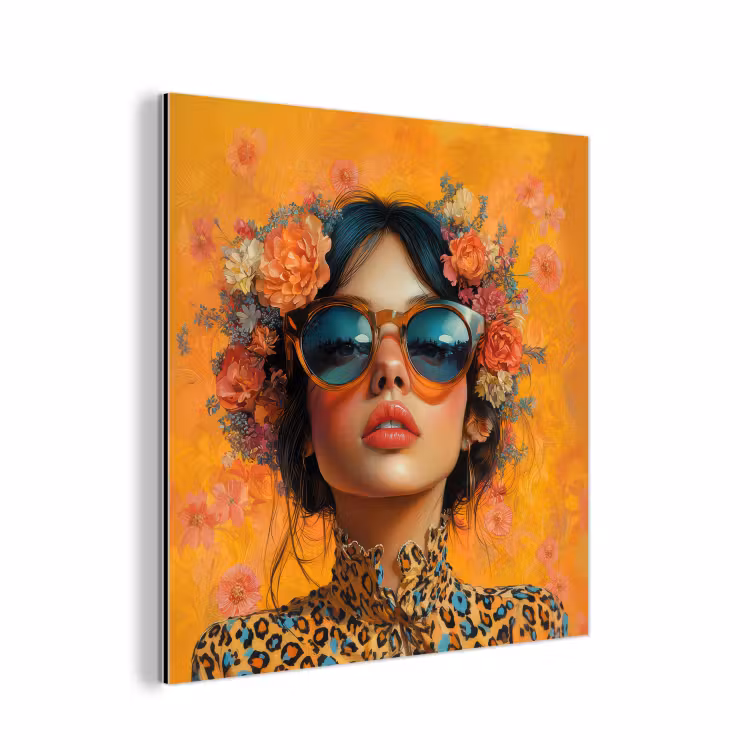 Aluminium schilderij - Vrouw - Bloemen - Aesthetic - Oranje — 1