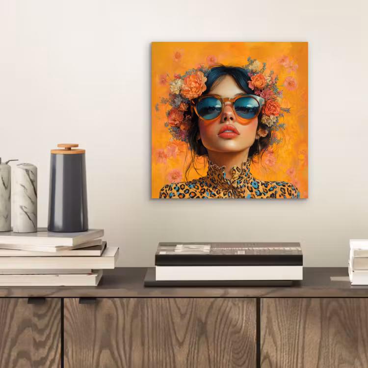 Aluminium schilderij - Vrouw - Bloemen - Aesthetic - Oranje — 2