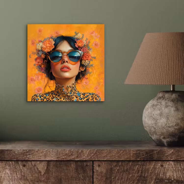Aluminium schilderij - Vrouw - Bloemen - Aesthetic - Oranje — 3