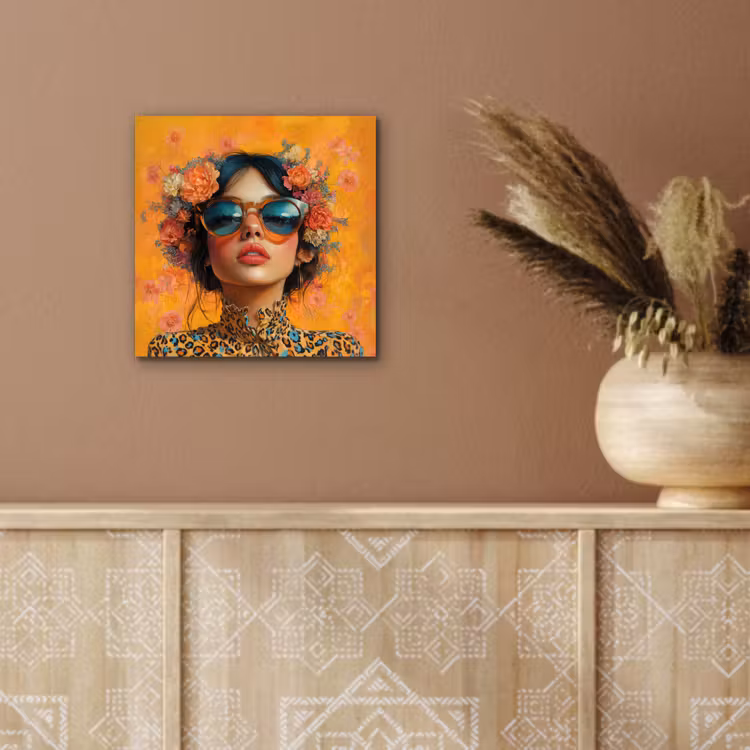 Aluminium schilderij - Vrouw - Bloemen - Aesthetic - Oranje — 5