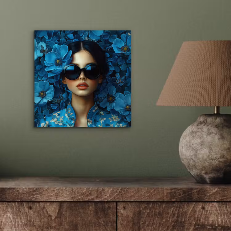 Aluminium schilderij - Vrouw - Bloemen - Blauw - Aesthetic - Luxe — 3