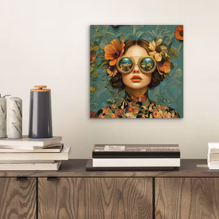 Aluminium schilderij - Vrouw - Bloemen - Vlinders - Natuur - Vintage — 2