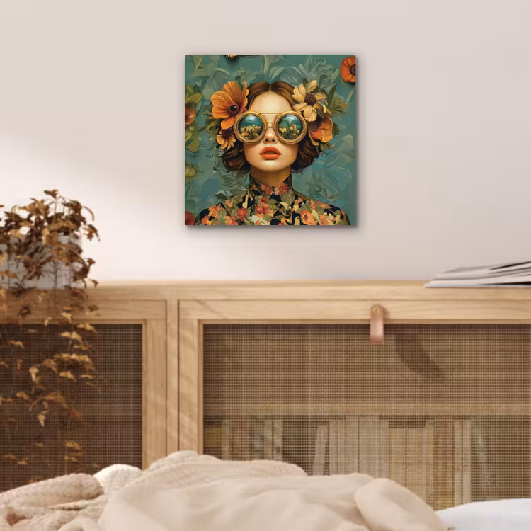 Aluminium schilderij - Vrouw - Bloemen - Vlinders - Natuur - Vintage — 4