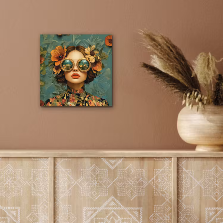 Aluminium schilderij - Vrouw - Bloemen - Vlinders - Natuur - Vintage — 5
