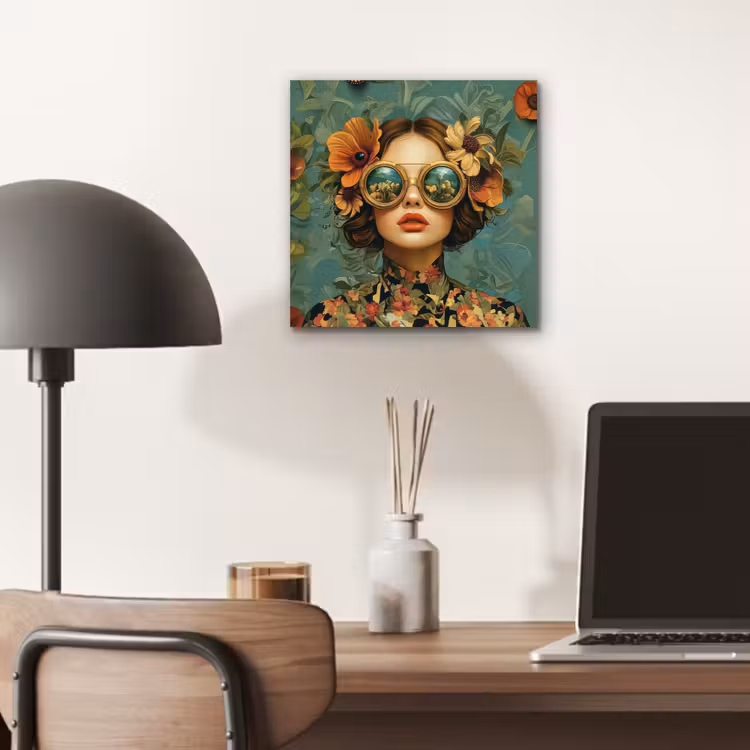 Aluminium schilderij - Vrouw - Bloemen - Vlinders - Natuur - Vintage — 6