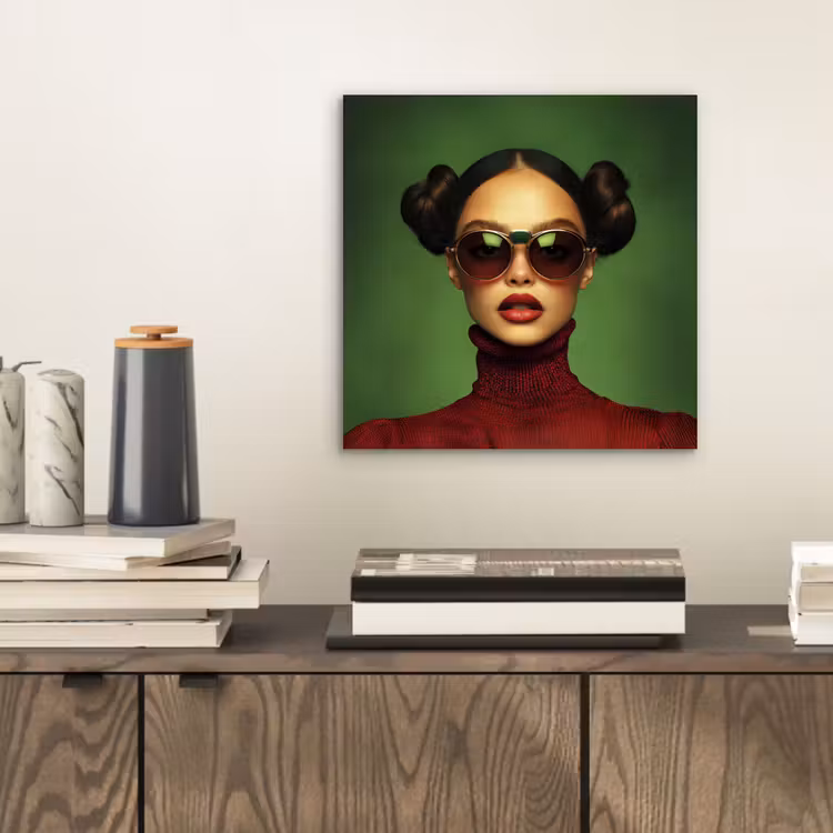 Aluminium schilderij - Vrouw - Groen - Bril - Aesthetic - Modern — 2