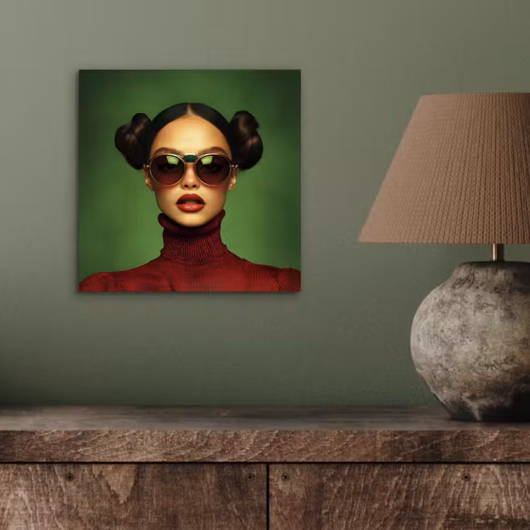 Aluminium schilderij - Vrouw - Groen - Bril - Aesthetic - Modern — 3