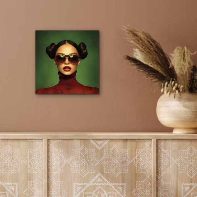 Aluminium schilderij - Vrouw - Groen - Bril - Aesthetic - Modern — 5