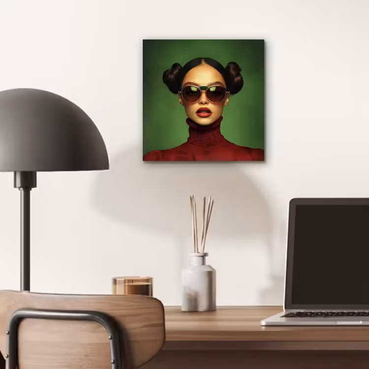 Aluminium schilderij - Vrouw - Groen - Bril - Aesthetic - Modern — 6