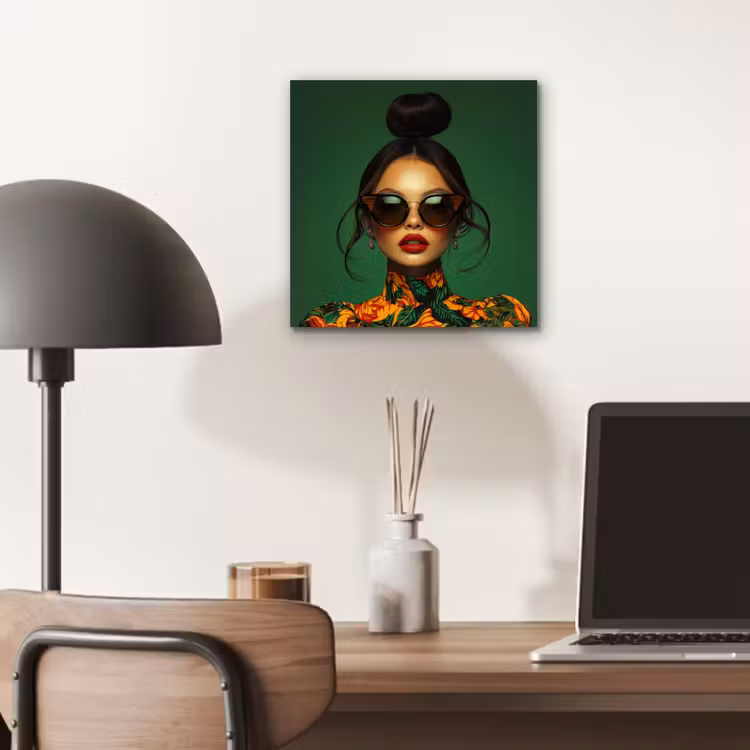 Aluminium schilderij - Vrouw - Groen - Modern - Bril - Abstract — 6