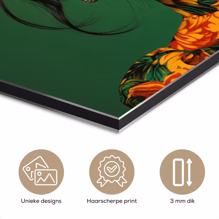 Aluminium schilderij - Vrouw - Groen - Modern - Bril - Abstract — 7