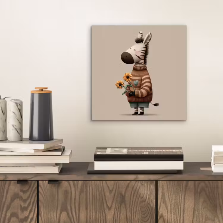 Aluminium schilderij - Zebra - Zonnebloemen - Warm — 2