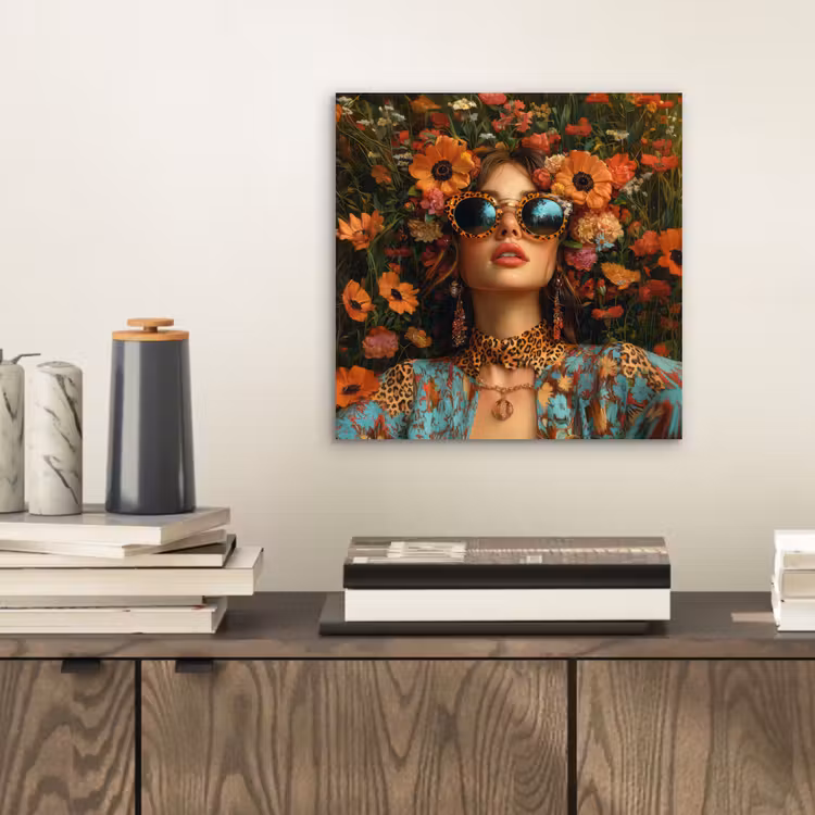Aluminium schilderij - Vrouwen - Bloemen - Modern - Bril - Abstract — 2