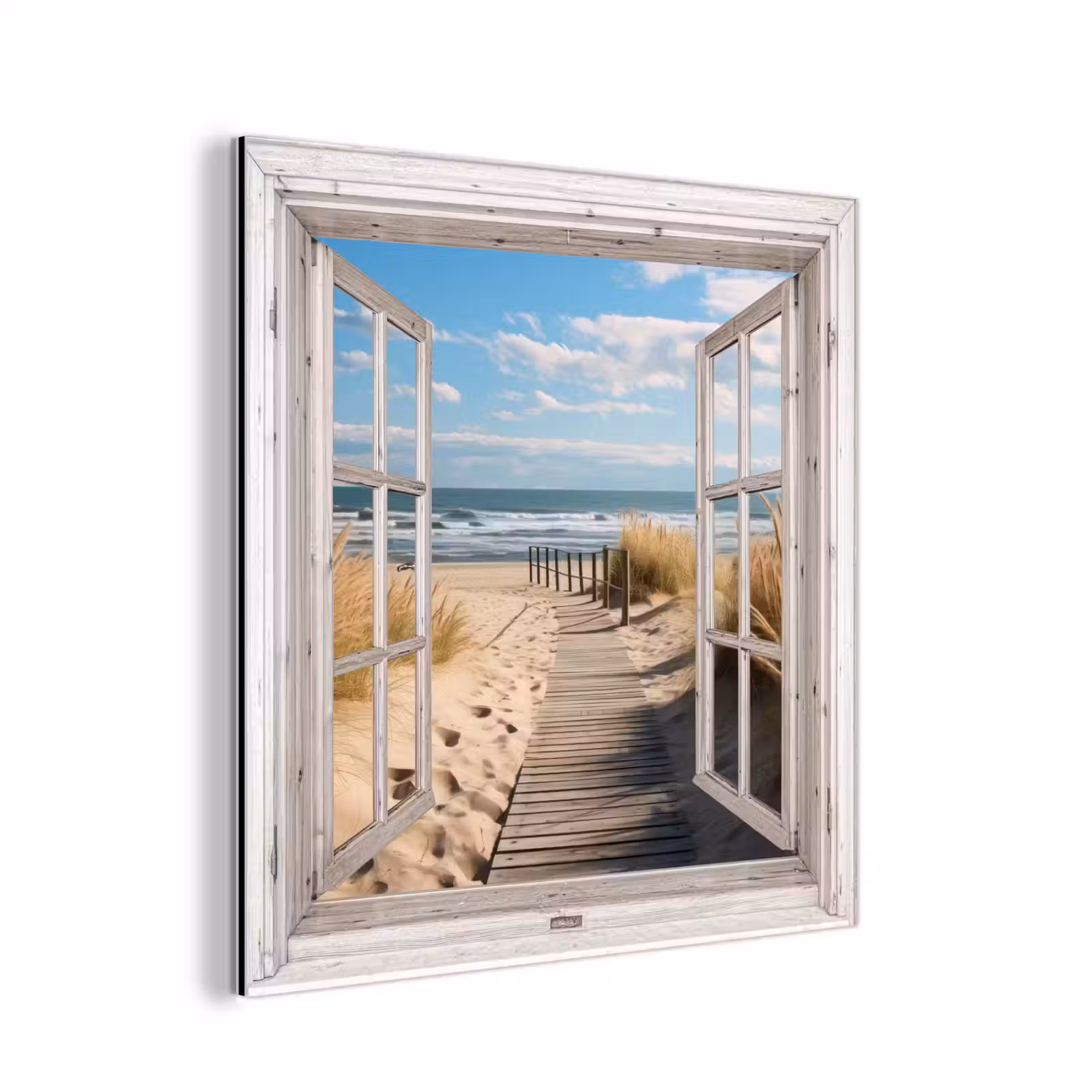 Aluminium schilderij - Raam - Zee - Kust - Natuur - Doorkijk - Strand - Waddenzee — 1