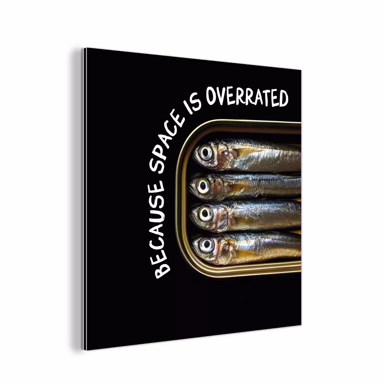 Aluminium schilderij - Sardines - Tekst - Vis - Blik — 1