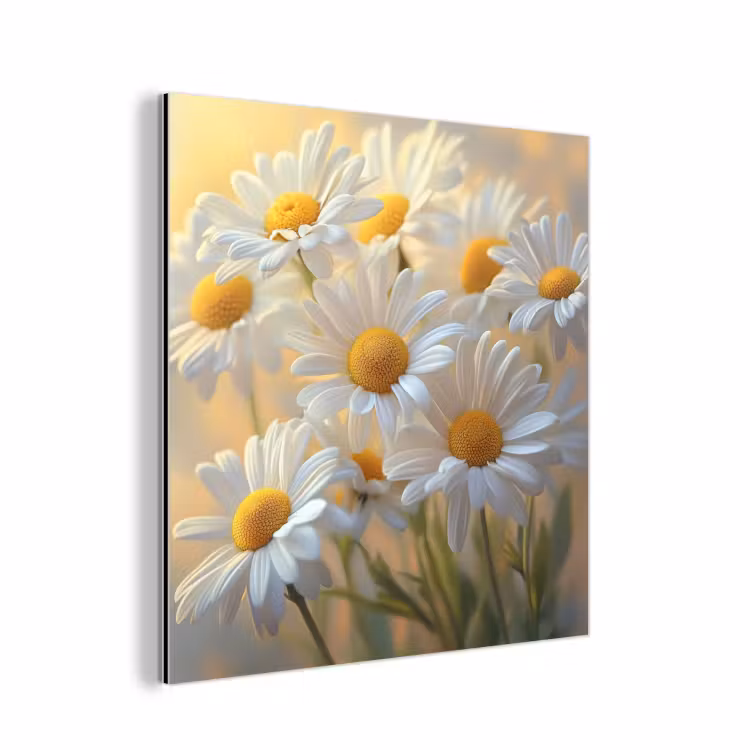 Aluminium schilderij - Madeliefjes - Wit - Zonlicht — 1