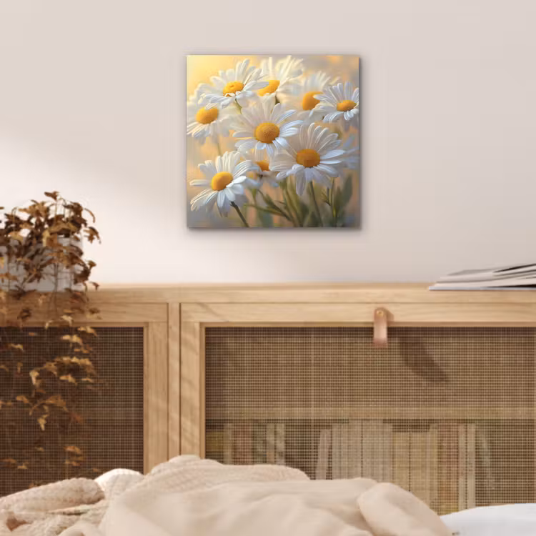 Aluminium schilderij - Madeliefjes - Wit - Zonlicht — 4