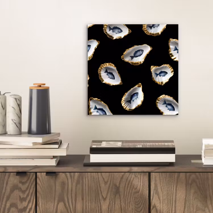 Aluminium schilderij - Oesters - Vissen - Blauw - Goud — 2