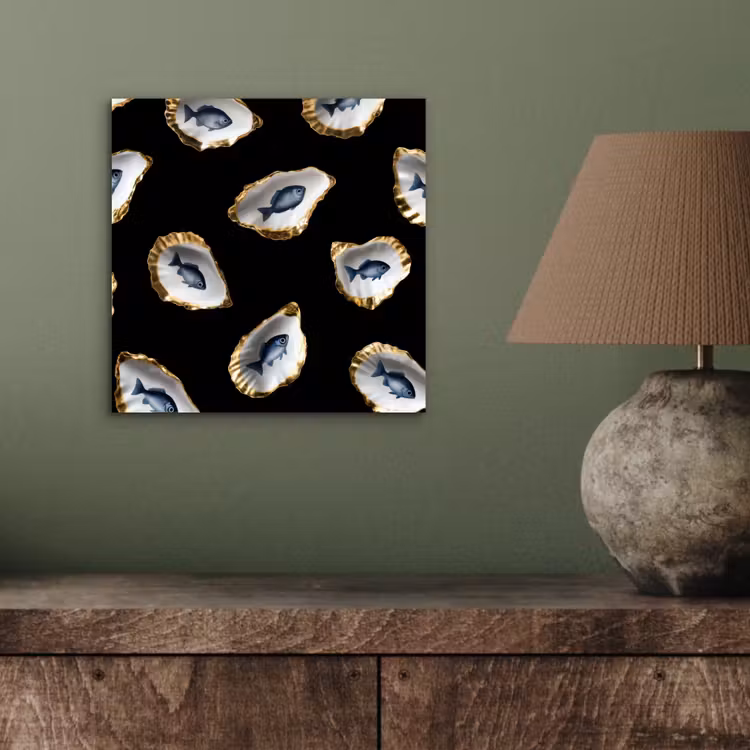 Aluminium schilderij - Oesters - Vissen - Blauw - Goud — 3