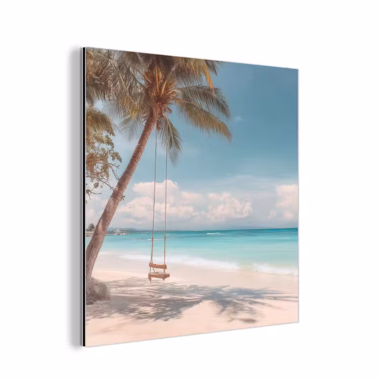 Aluminium schilderij - Palmboom - Schommel - Strand - Lucht — 1