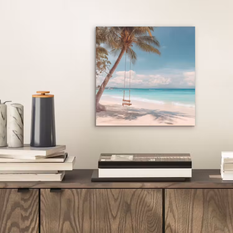 Aluminium schilderij - Palmboom - Schommel - Strand - Lucht — 2