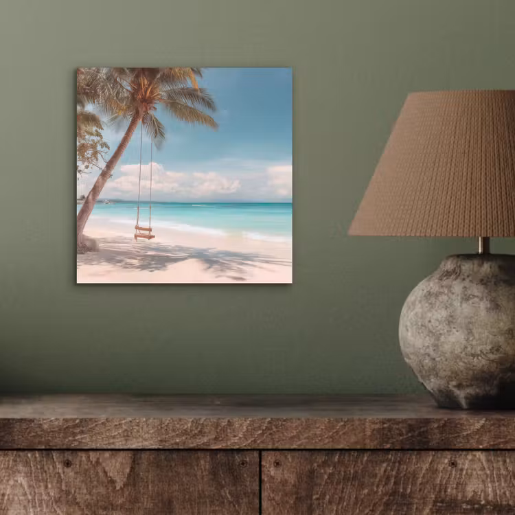 Aluminium schilderij - Palmboom - Schommel - Strand - Lucht — 3
