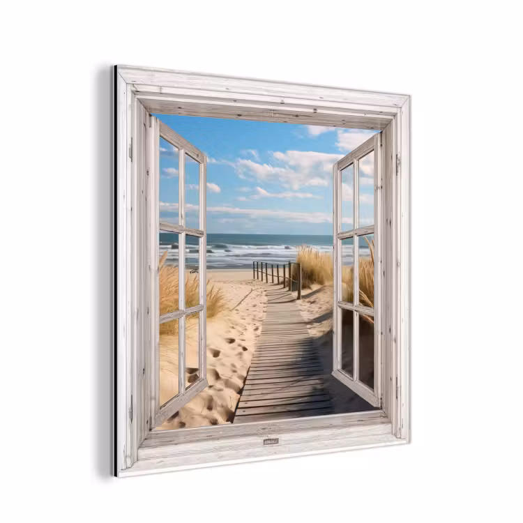 Aluminium schilderij - Raam - Zee - Kust - Natuur - Doorkijk - Strand - Waddenzee — 1