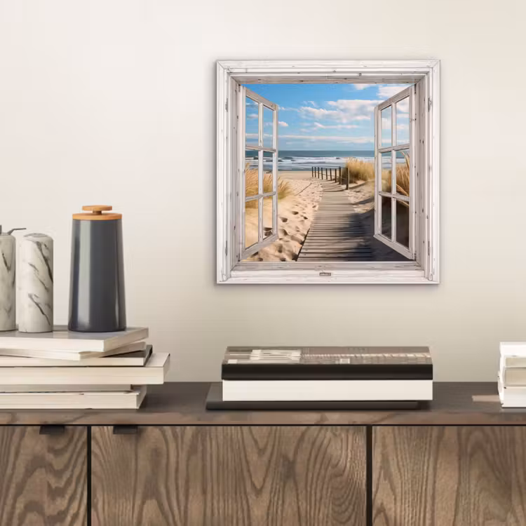 Aluminium schilderij - Raam - Zee - Kust - Natuur - Doorkijk - Strand - Waddenzee — 2