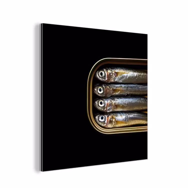 Aluminium schilderij - Sardines - Blik - Zwart - Vissen — 1