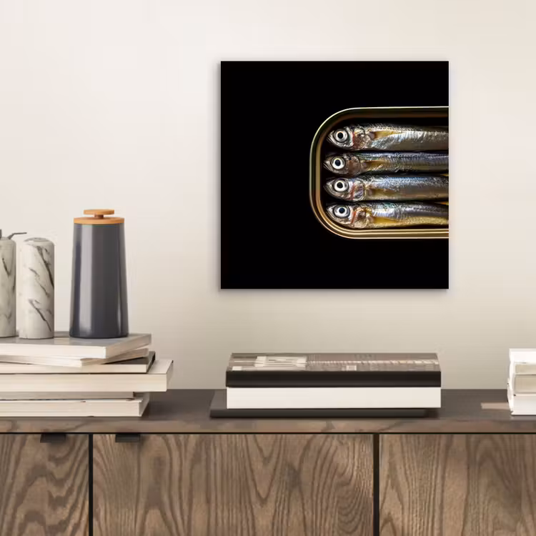 Aluminium schilderij - Sardines - Blik - Zwart - Vissen — 2