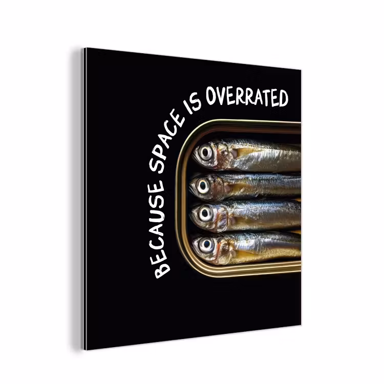 Aluminium schilderij - Sardines - Tekst - Vis - Blik — 1