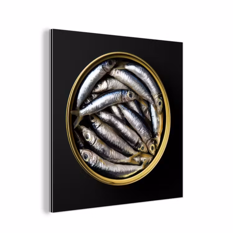 Aluminium schilderij - Sardines - Vissen - Rond - Zwart — 1