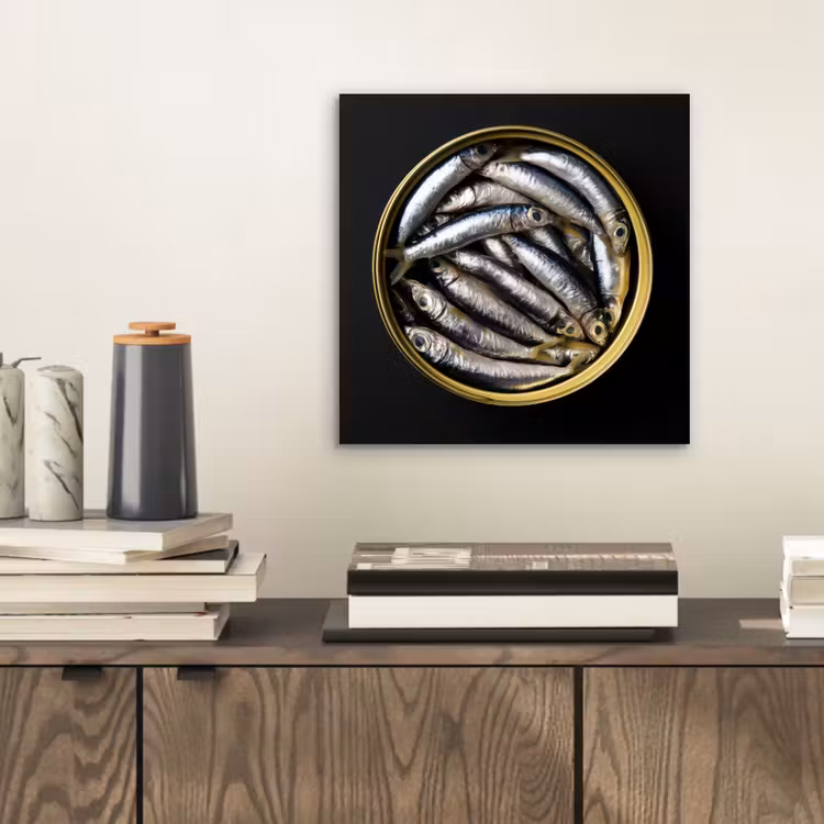 Aluminium schilderij - Sardines - Vissen - Rond - Zwart — 2